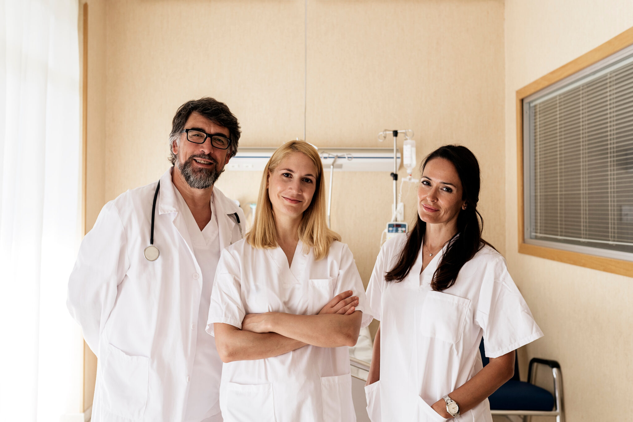 Portrait of a medical work team in a hospital room. Medical concept